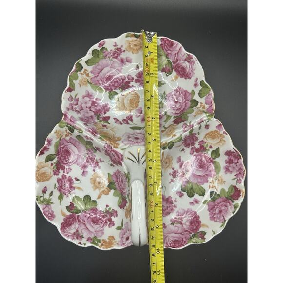 Antique Vintage Royal Danube Floral Serving Dish 3 Sections Handle Gold Trim - Picture 8 of 9